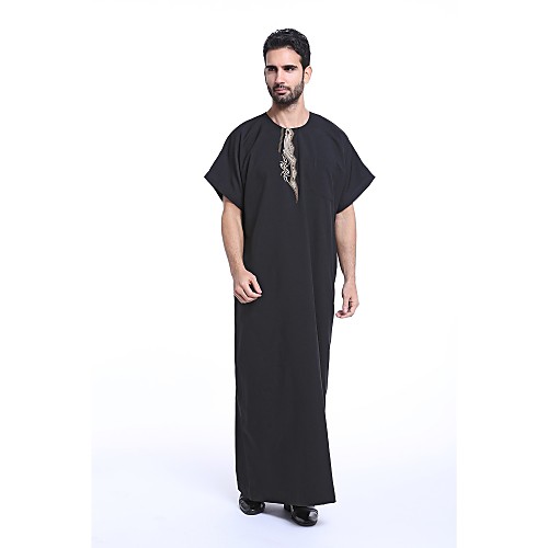 

Men's Daily / Holiday Spring / Summer Long Abaya, Solid Colored Round Neck Short Sleeve Polyester Embroidered Black / Gray / Light Blue