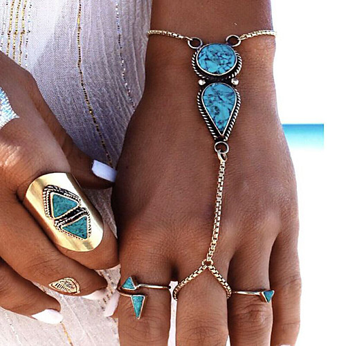 

Women's Turquoise Ring Bracelet / Slave bracelet Drop Ladies Vintage Bohemian Boho Elizabeth Locke Alloy Bracelet Jewelry Blue For Carnival Holiday Cosplay Costumes