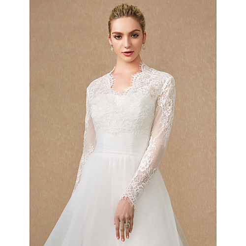 

Long Sleeve Lace / Tulle Wedding / Party / Evening Women's Wrap With Appliques / Lace / Zipper Shrugs