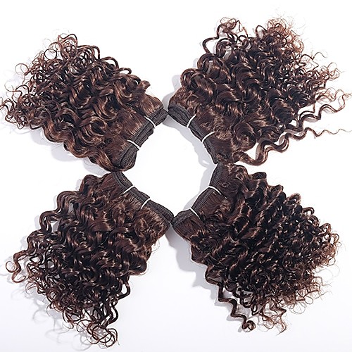 

4 Связки Бразильские волосы Kinky Curly Не подвергавшиеся окрашиванию Волосы Уток с закрытием 8 дюймовый Ткет человеческих волос Расширения человеческих волос
