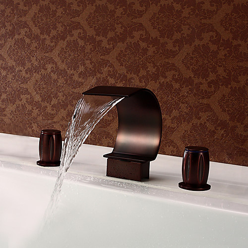 

Bathroom Sink Faucet - Waterfall Oil-rubbed Bronze Widespread Two Handles Three HolesBath Taps / Brass