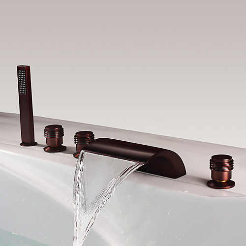 

Смеситель для ванны - Античный Начищенная бронза Разбросанная Медный клапан Bath Shower Mixer Taps / Латунь / Три ручки пять отверстий