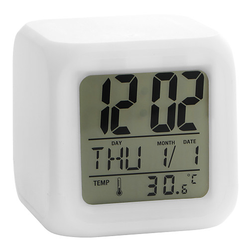 

красочный светящийся кубический цифровой будильник календарь термометр 1шт (белый, 4xaaa)