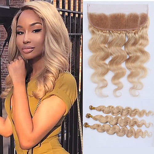

3 Bundles with Closure Malaysian Hair Body Wave Human Hair Hair Weft with Closure Human Hair Weaves Human Hair Extensions / 8A
