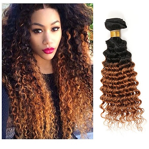 

6 Pieces Deep Wave Bundles Deal Brazilian Remy Human Hair Weave Bundles Extensions Natural Black Color Ombre T1B/30 Curly Hair for Women