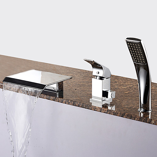 

Смеситель для ванны - Современный Хром Римская ванна Керамический клапан Bath Shower Mixer Taps / Латунь / Одной ручкой три отверстия