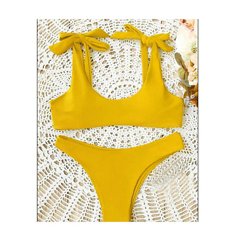 

Жен. Хальтер Красный Желтый Бикини Купальники - Сплошной цвет Открытая спина S M L Красный