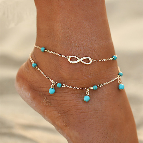 

Women's Turquoise Anklet feet jewelry Double Infinity Ladies Double Layered Simple Bohemian Fashion Anklet Jewelry Gold / Silver For Gift Going out Bikini