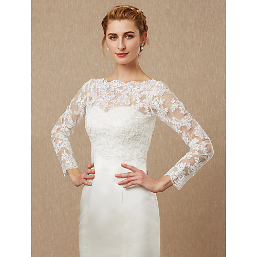 

Long Sleeve Lace / Tulle Wedding / Party / Evening Women's Wrap With Appliques / Button Shrugs