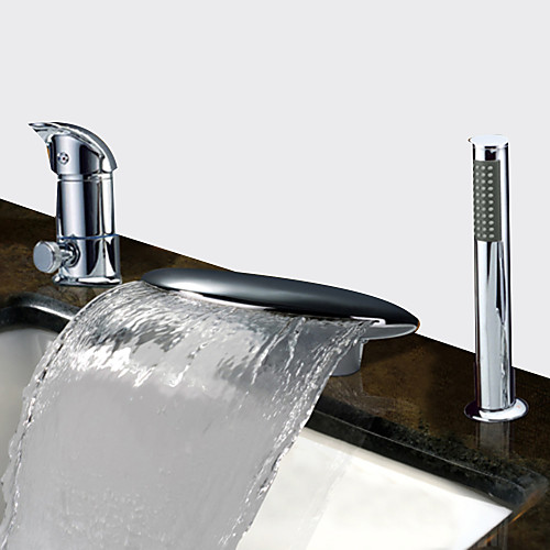 

Смеситель для ванны - Современный Хром Ванна и душ Керамический клапан Bath Shower Mixer Taps / Две ручки три отверстия