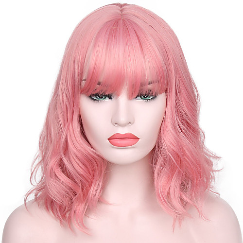 

Synthetic Wig Water Wave Kardashian Water Wave With Bangs Wig Pink Short Brown Dark Blonde Golden Blonde Blonde Pink Synthetic Hair Women's Natural Hairline With Bangs Pink