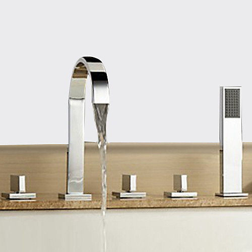 

Bathtub faucet-modern chrome hot and cold split wide brass valve bathtub shower faucet / three handles five holes