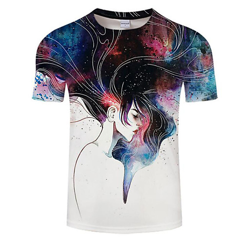 

Муж. С принтом Большие размеры - Футболка Круглый вырез Мультипликация / Портрет Белый XXXXL / С короткими рукавами / Лето