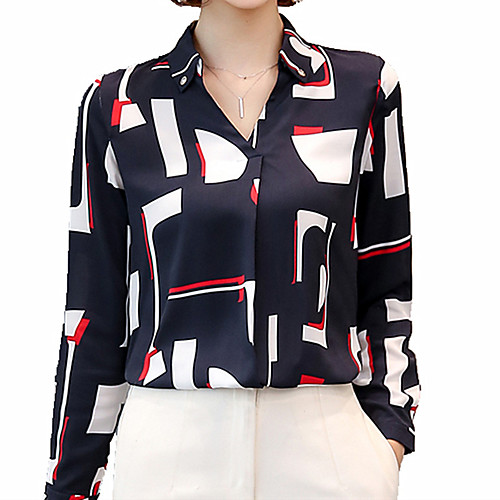 

Жен. Офис Рубашка V-образный вырез / Рубашечный воротник Контрастных цветов Белый XL