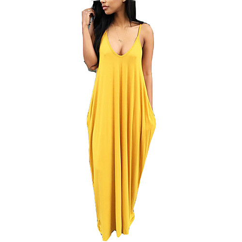 

Women's Maxi Wine Yellow Dress Boho Summer Holiday Going out T Shirt Solid Colored Strap S M Loose / Sexy