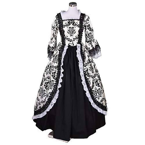 

Rococo Victorian Costume Women's Dress Black & White Vintage Cosplay Flocked 3/4 Length Sleeve Puff / Balloon Sleeve / Floral