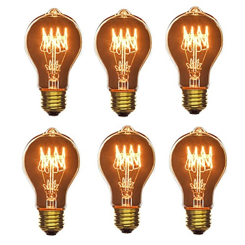 

6шт 40 Вт E26/E27 A60(A19) Тёплый белый 2200-2700 К Ретро Диммируемая Декоративная Лампа накаливания Vintage Эдисон лампочка 220-240V V