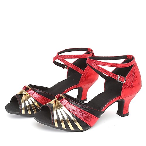 

Women's Dance Shoes Velvet Latin Shoes / Salsa Shoes Trim / Splicing / Color Block Sandal / Heel Cuban Heel Customizable Black / Gold / Black / Silver / Black / Red / Leather