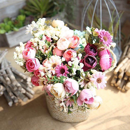 

Artificial Flowers 1 Branch Wedding Flowers Pastoral Style Roses Tabletop Flower