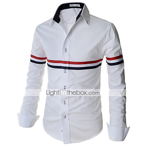 

Муж. Рубашка Тонкие Классический Полоски Синий L / Длинный рукав