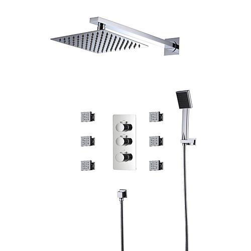 

Shower Faucet - Contemporary Chrome Shower System Ceramic Valve Bath Shower Mixer Taps / Brass / Three Handles Five Holes
