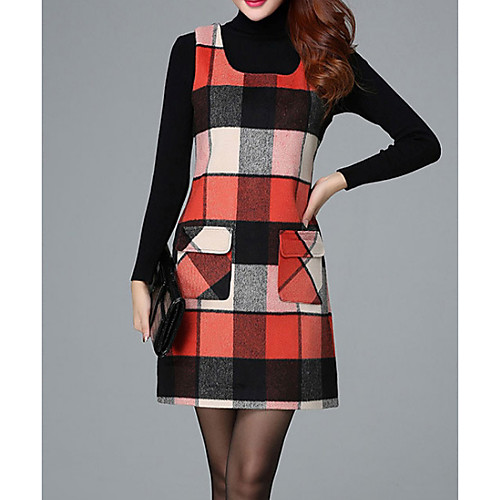 

Жен. Большие размеры Классический Свободный силуэт Платье - Контрастных цветов Выше колена