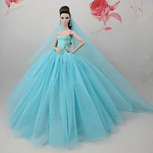 

Doll Dress Dresses For Barbiedoll Light Blue Tulle Lace Cotton Blend Dress For Girl's Doll Toy