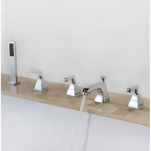 

Смеситель для ванны - Современный Хром Разбросанная Медный клапан Bath Shower Mixer Taps / Три ручки пять отверстий