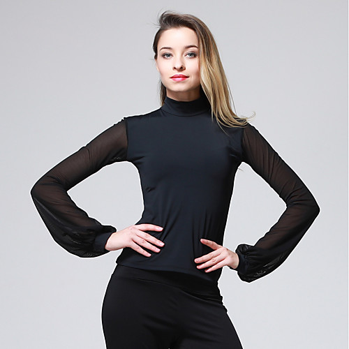 

Latin Dance Tops Women's Training Chinlon Georgette Split Joint Long Sleeves Natural Top