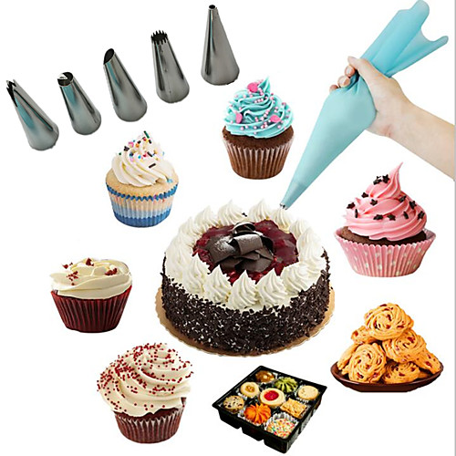 

Silicone Icing Piping Cream Pastry Bag With 6Pcs Stainless Steel Nozzle Sets Cake Diy Decorating Baking Tool Bakeware