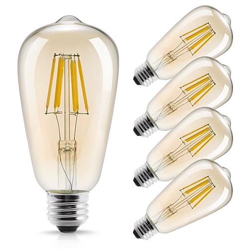 

5 шт. 6 W LED лампы накаливания 560 lm E26 / E27 ST64 6 Светодиодные бусины COB Декоративная Тёплый белый 220-240 V