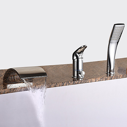 

Смеситель для ванны - Modern Хром Римская ванна Керамический клапан Bath Shower Mixer Taps / Латунь / Одной ручкой три отверстия