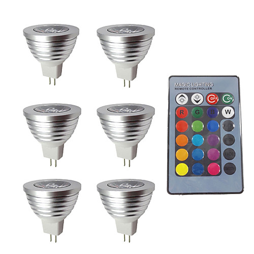 

6pcs 3w 280lm mr16 rgb привело лампочку дистанционного управления ac dc 12v