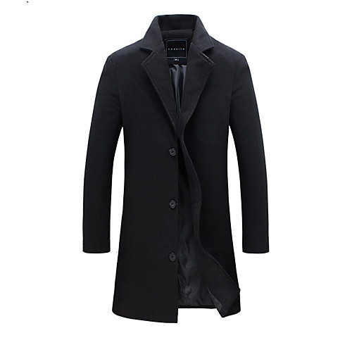 

Men's Work Fall / Winter Plus Size Long Trench Coat, Solid Colored Fantastic Beasts Turndown Long Sleeve Cotton / Polyester Black / Wine / Blushing Pink
