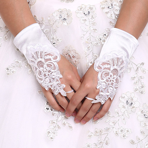 

Stretch Satin Wrist Length Glove Luxury / Bridal Gloves / Party / Evening Gloves With Embroidery