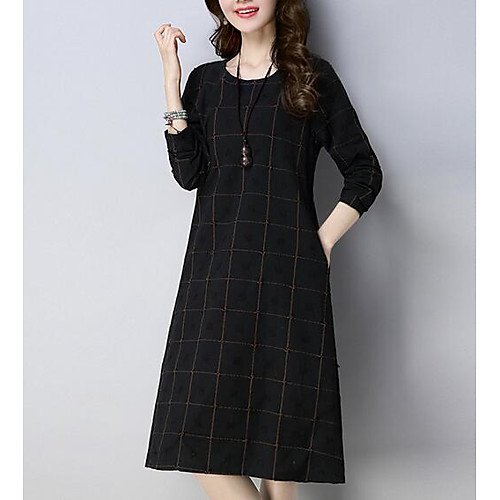 

Women's Plus Size Daily Tunic Dress - Solid Colored Check High Waist Summer Cotton Black Navy Blue Wine XL XXL XXXL