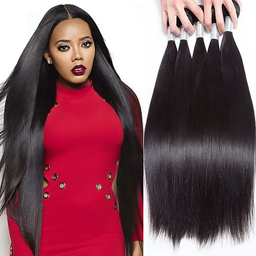 

5 Bundles Peruvian Hair Straight Human Hair Natural Color Hair Weaves / Hair Bulk One Pack Solution Human Hair Extensions Natural Human Hair Weaves Soft Unprocessed Human Hair Extensions / 8A