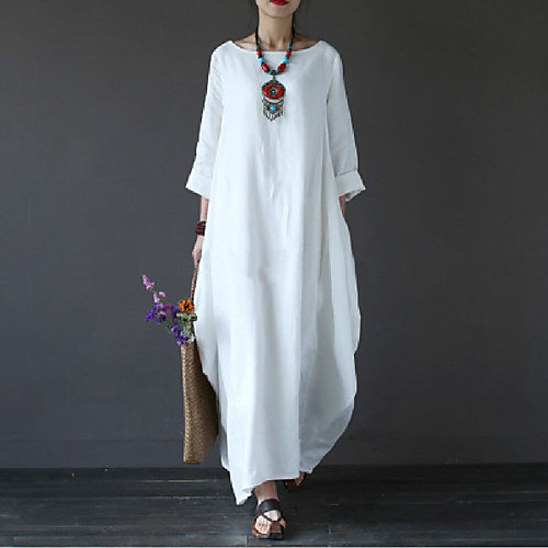 

Women's Maxi Plus Size Red Green Dress Casual Spring Weekend Solid Colored White Oversized L XL Loose / Cotton