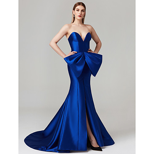 

Sheath / Column Sweetheart Neckline Court Train Satin Furcal / Elegant Formal Evening / Black Tie Gala Dress with Bow(s) 2020