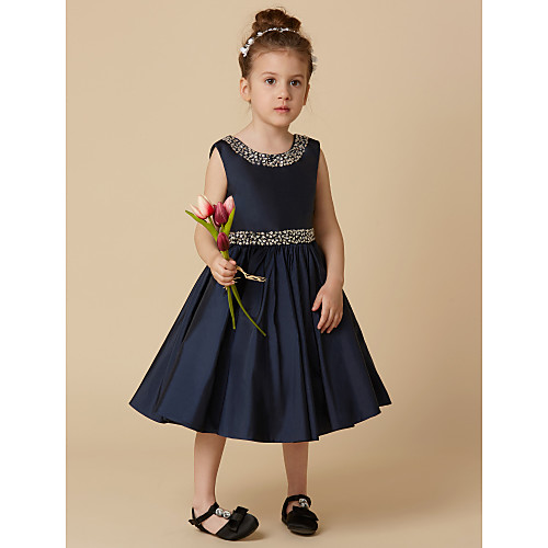 

А-силуэт До колена Детское праздничное платье - Тафта Без рукавов Круглый вырез с Бусины / Брошь, украшенная кристаллами от LAN TING BRIDE