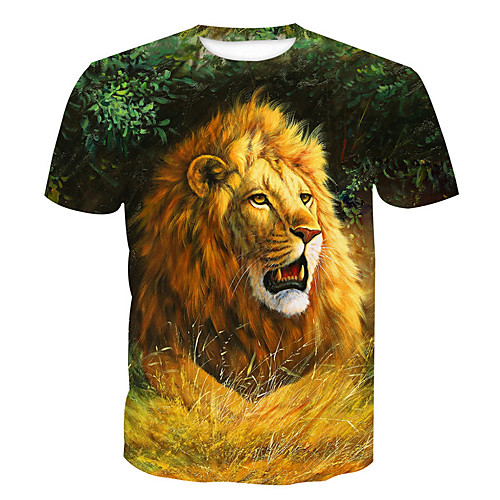 

Муж. С принтом Футболка Круглый вырез Классический Животное Желтый XL / С короткими рукавами / Лето