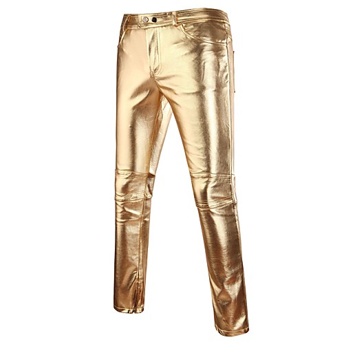 

Men's Street chic / Punk & Gothic / Exaggerated Club Slim Chinos Pants - Solid Colored Spring Fall Gold Black Silver XL XXL XXXL