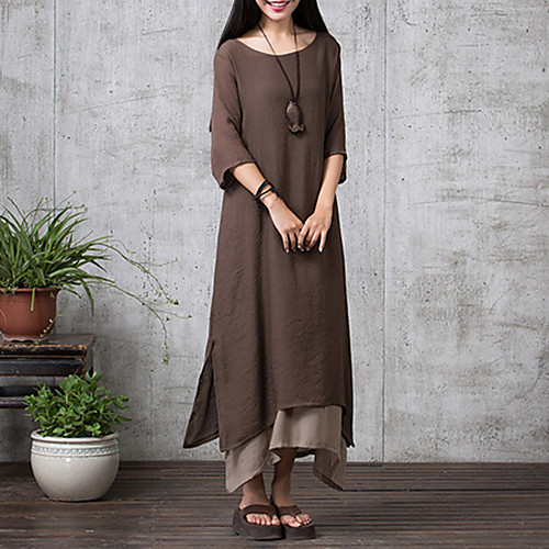 

Women's Maxi long Dress Loose - Half Sleeve Solid Colored Summer Chinoiserie Daily Weekend Loose Army Green Dark Gray Orange M L XL XXL