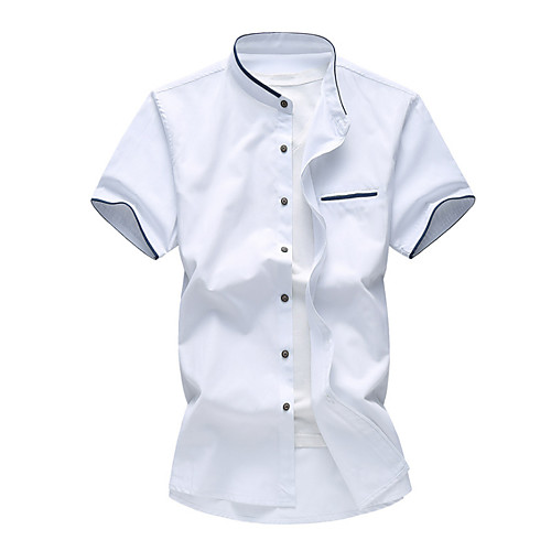 

Men's Going out Active Plus Size Cotton Slim Shirt - Solid Colored Navy Blue / Short Sleeve / Spring / Summer