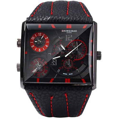 

SHI WEI BAO Men's Sport Watch Military Watch Japanese Quartz Dual Time Zones Leather Band Analog Casual Fashion Black / Brown - Coffee Red Blue One Year Battery Life / SSUO 377