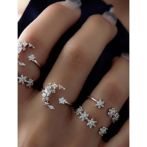 

Women's Ring Set Midi Rings Stackable Rings 5pcs Silver Alloy Circle Ladies Unusual Unique Design Daily Date Jewelry Cluster Moon Star