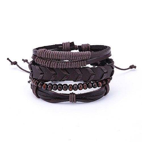 

4pcs Men's Wrap Bracelet Rope Vintage Rock Leather Bracelet Jewelry Brown For Daily Going out