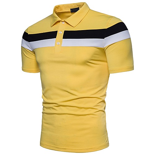 

Men's Daily Street chic Cotton Polo - Color Block Shirt Collar White / Short Sleeve / Summer
