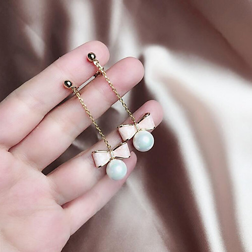 

Drop Earrings Long Bowknot Ladies Simple Sweet Elegant Pearl Earrings Jewelry Pink For Gift Daily