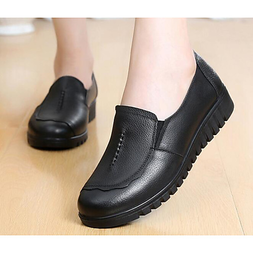 

Women's Loafers & Slip-Ons Flat Heel Leather Comfort Spring / Fall Black